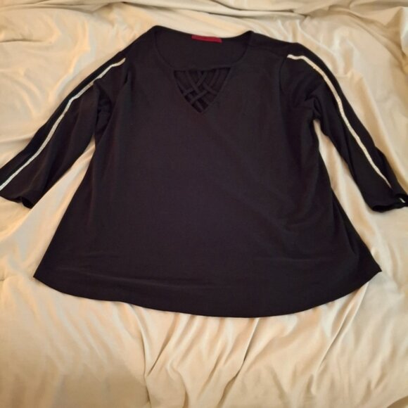 Love Scarlett women's Black Relaxed Cut Out Front Rhinestoned Sleeved Blouse - Picture 3 of 8